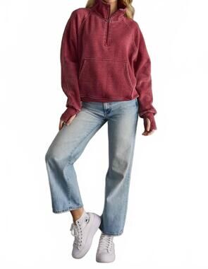 NEW PANACHE cropped quarter zip sweatshirt in wine